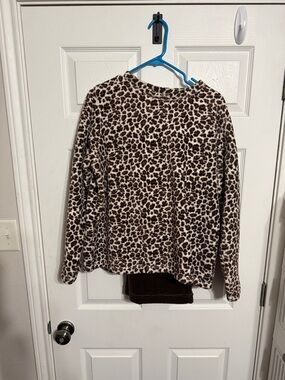 Pine Cone Hill Leopard Print Fleece Pullover - Brown/Cream